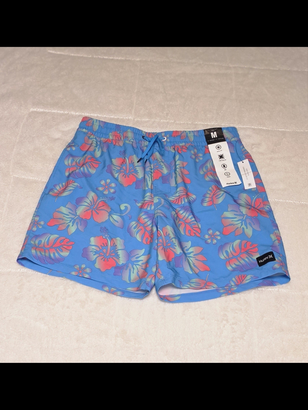Hurley Men’s Blue Floral Swim Trunks with Pink and Green Print (S4-04)
